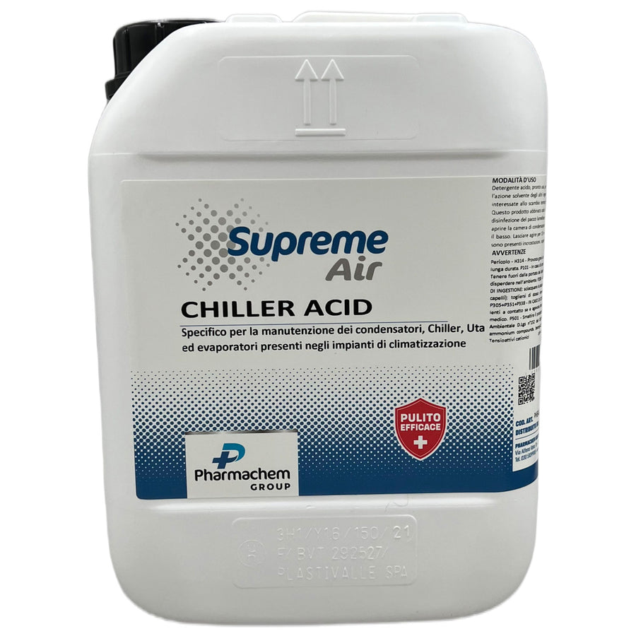 Detergente acido per la pulizia di condizionatori, condensatori, chiller, Uta e ventilconvettori professionali - 5 Litri - CHILLER ACID