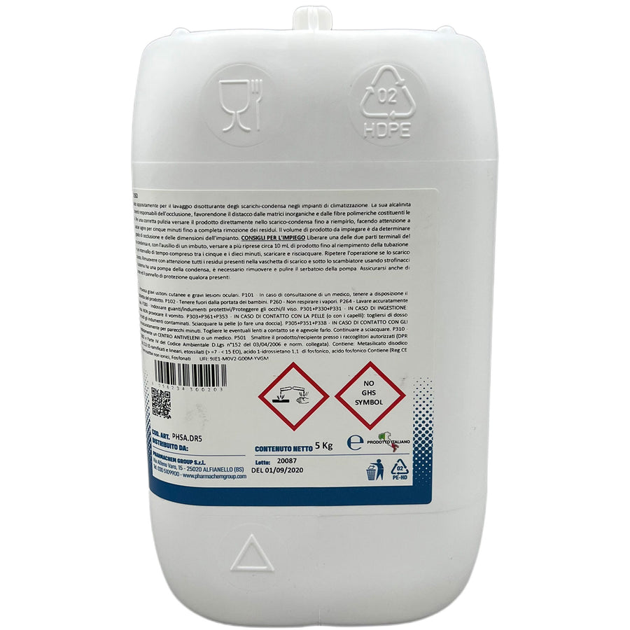 Detergente formulato appositamente per il lavaggio disotturante degli scarichi condensa negli impianti di climatizzazione - Tanica da 5 Litri - DRAINPUMP