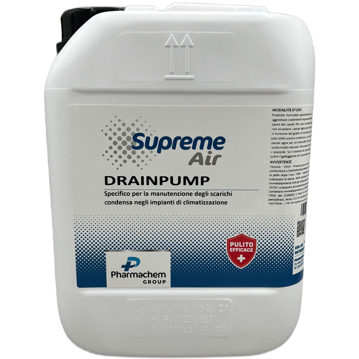 Detergente formulato appositamente per il lavaggio disotturante degli scarichi condensa negli impianti di climatizzazione - Tanica da 5 Litri - DRAINPUMP
