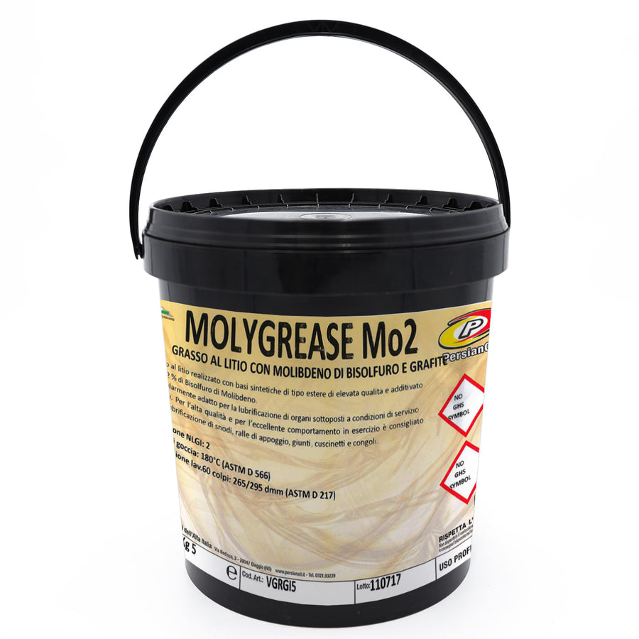 Grasso lubrificante al litio NLGI 2 con molibdeno di bisolfuro e grafite per cariche e alte temperature - 5kg - MOLIGREASE MoS2