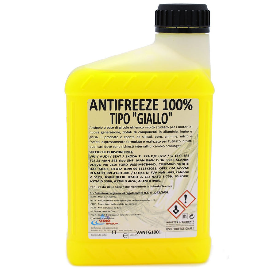 Fluido antigelo Liquido radiatore auto e sistemi industriali, antigelo giallo 100% puro - 1 Litro